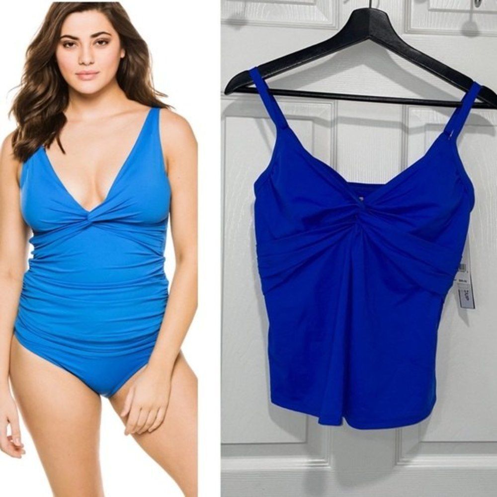 La Blanca Twist Front Over The Shoulder Tankini Top Sz 34D